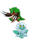 Pokemon X & Y Starter 1st Evolutions, Chespike and Croaggle Illustration